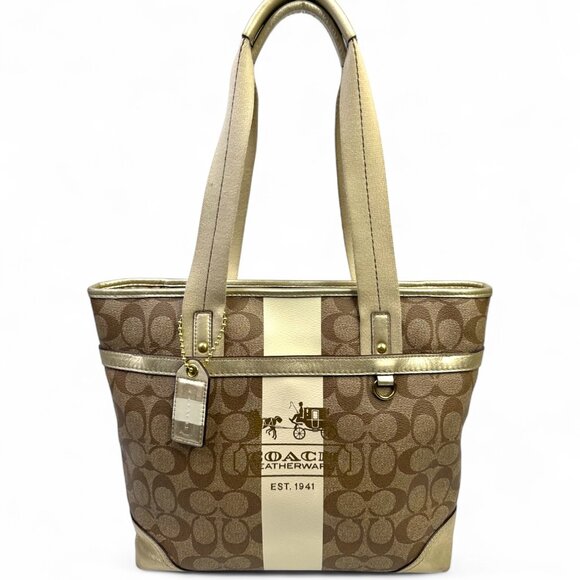 Coach Signature Stripe Heritage Tote Bag - Picture 1 of 16